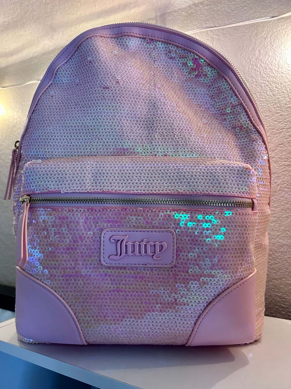 Juicy Couture Iridescent Pink Sequin Large Backpack